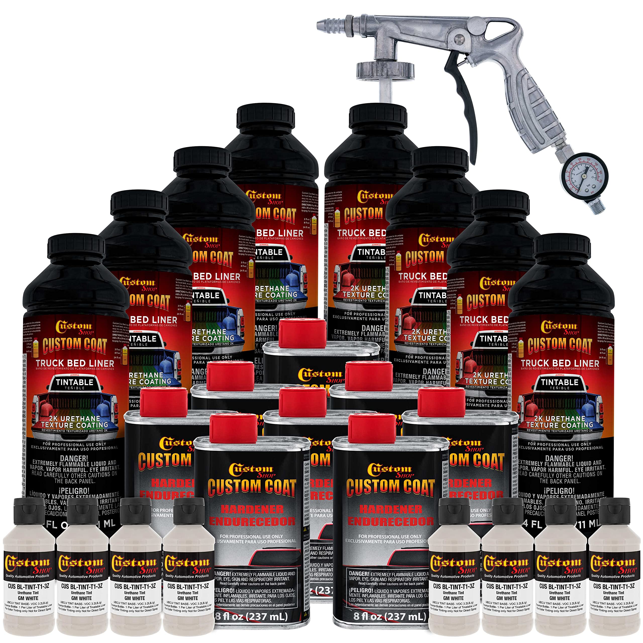 Custom Coat Gm White 2 Gallon (8 Quart) Urethane Spray-On Truck Bed Liner Kit With Spray Gun And Regulator - Easy Mixing, Shake,