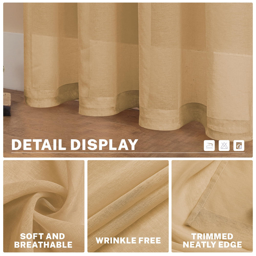 Mrtrees Sheer Curtains 84 Inch Length Living Room Bedroom Curtain Panels Rod Pocket Transparent Voile Sheer Beige Window Treatme