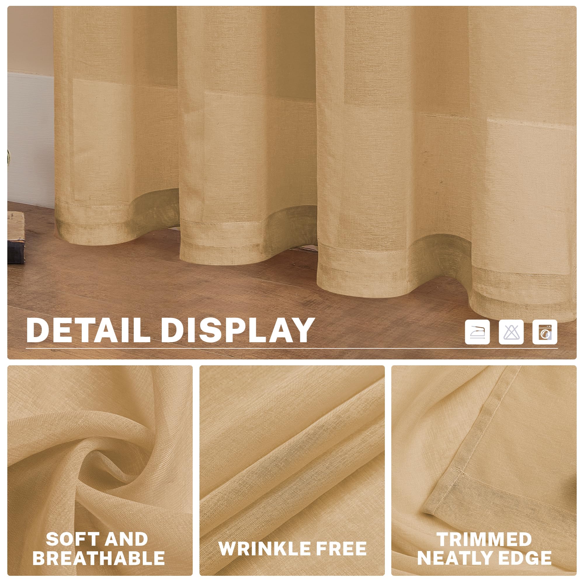 Mrtrees Sheer Curtains 84 Inch Length Living Room Bedroom Curtain Panels Rod Pocket Transparent Voile Sheer Beige Window Treatme