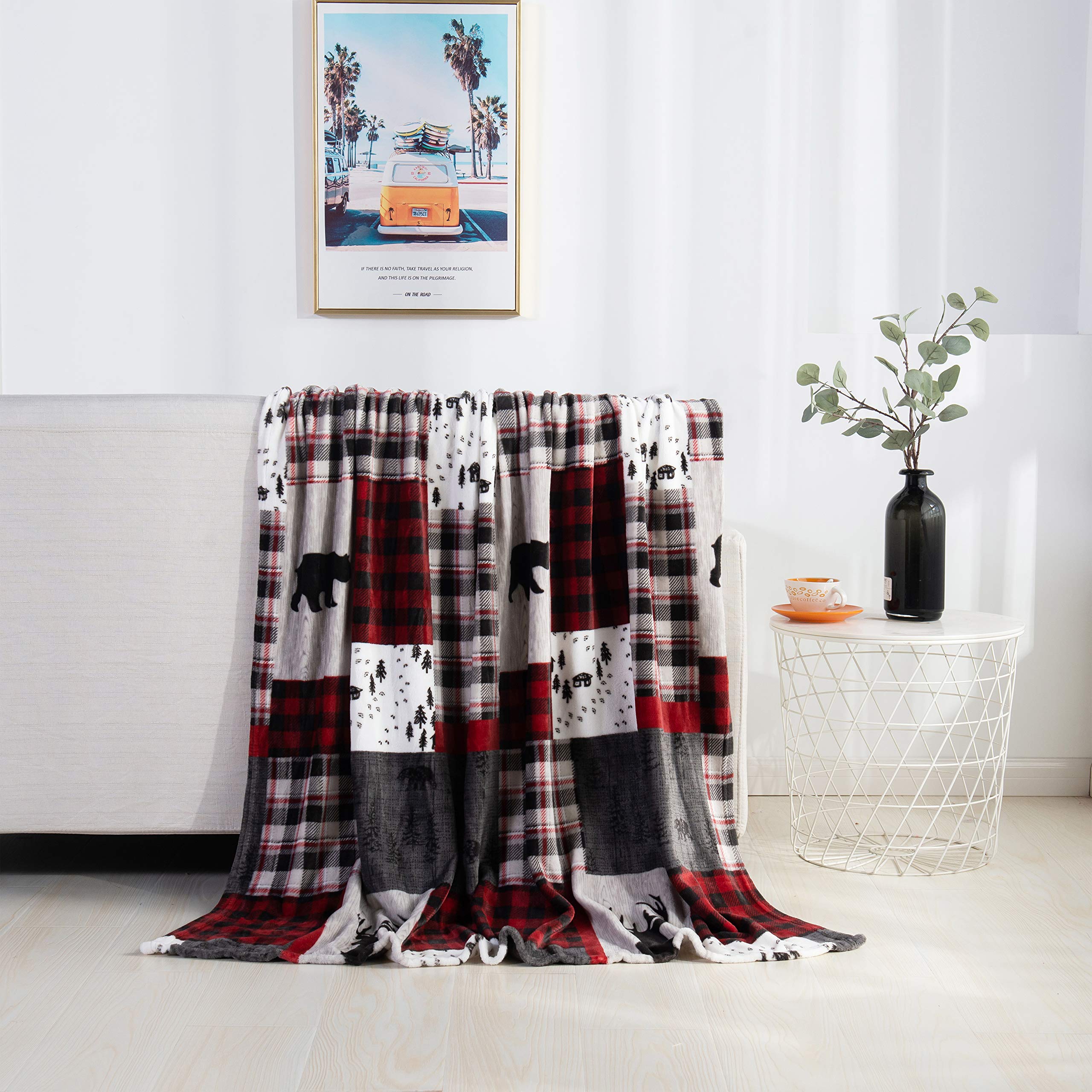Elegant Comfort Velvet Touch Ultra Plush Christmas Holiday Printed Fleece Throw/Blanket-50 X 60Inch, (Patch), Patchwork