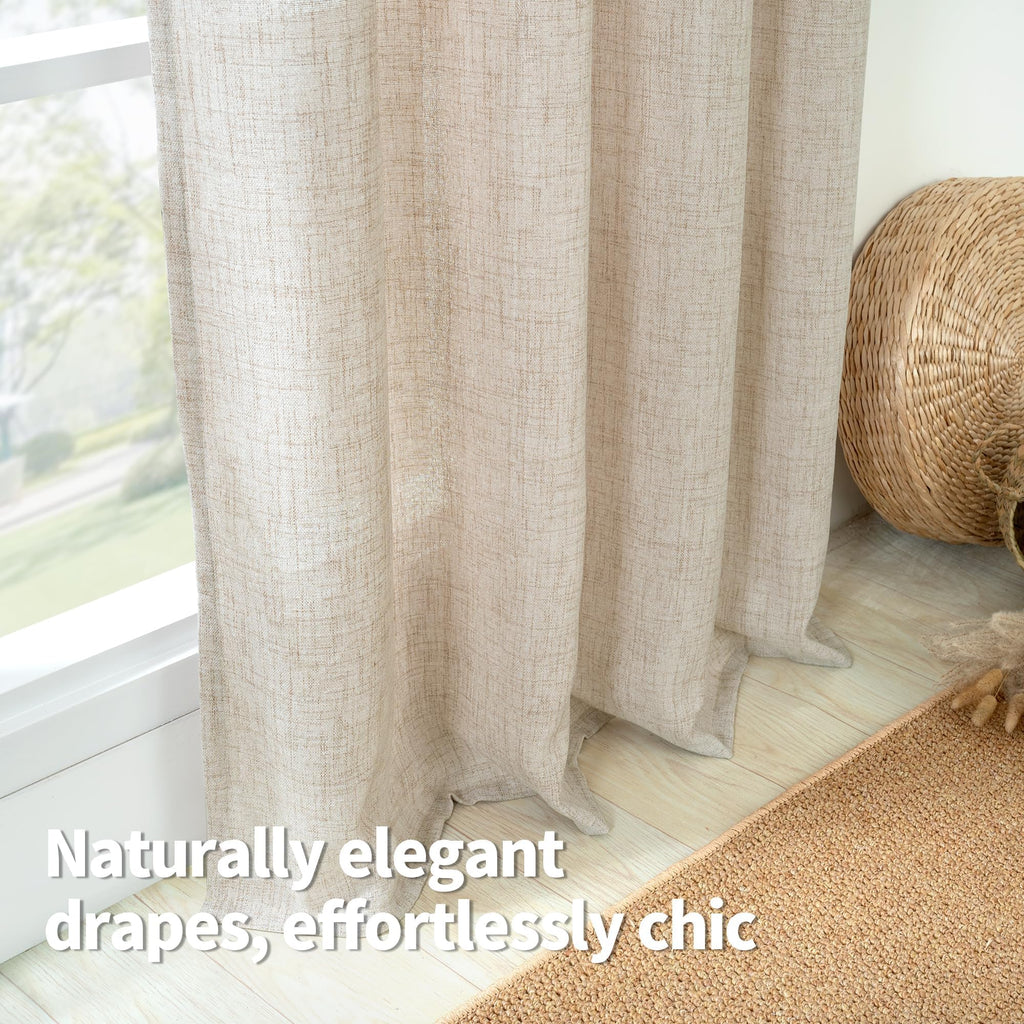 Quemas Short Linen Curtains 36 Inch Length For Bedroom Window Light Filtering, Thick Burlap Semi Sheer Non See Through Grommet L