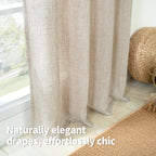 Quemas Short Linen Curtains 36 Inch Length For Bedroom Window Light Filtering, Thick Burlap Semi Sheer Non See Through Grommet L