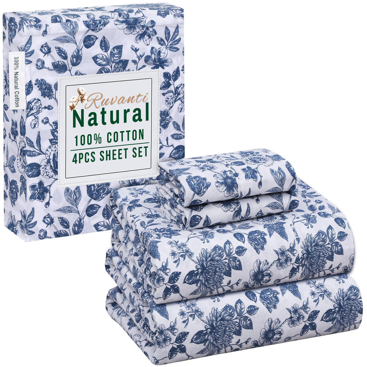 Ruvanti 7 Pcs Cotton Sheets - 100% Natural Cotton Soft, Lightweight & Breathable Crispy Percale Bed Sheets, Split King Sheets Fo
