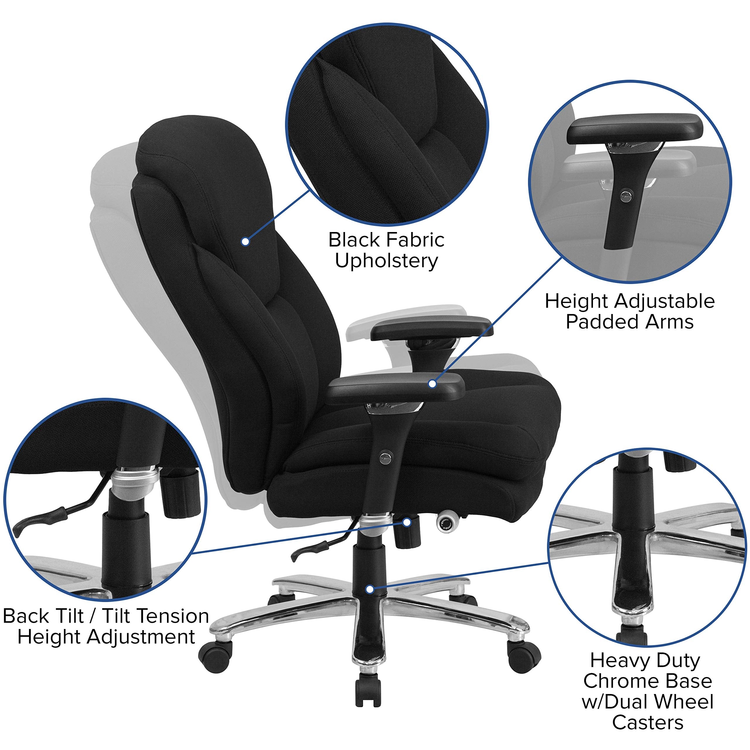 Flash Furniture Hercules Series Swivel Office Chair with Extra Wide Seat, Ergonomic High-Back Executive Chair with Padded Seat and Arms, Black