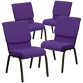 4 Pk. 18.5W Purple Fabric Stacking Church Chair - Gold Vein Frame