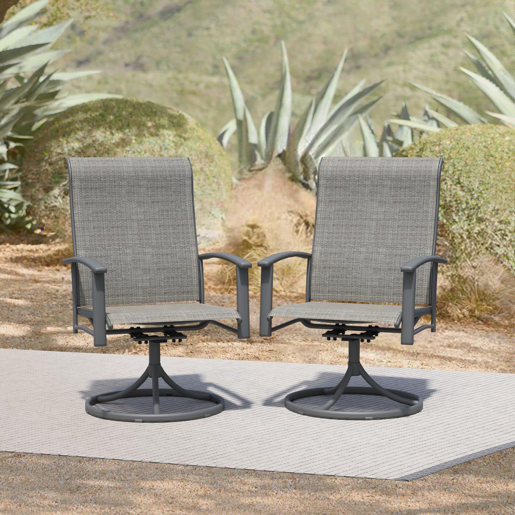 Puntogen Outdoor Swivel Dining Chair Set Of 2, All Weather Patio Dining Chair With Textilene High Back And Metal Frame For Backy