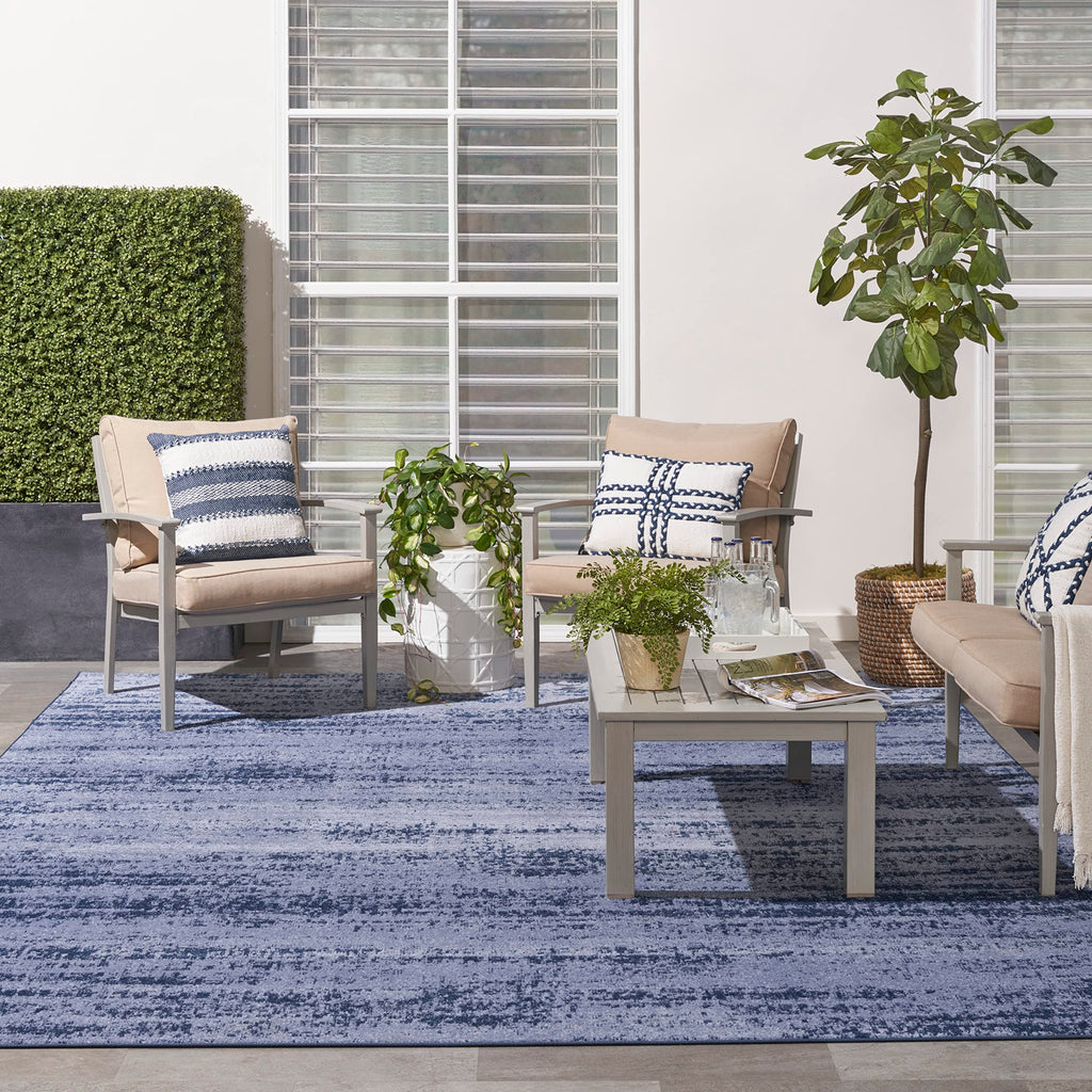 Nourison Essentials Indoor/Outdoor Solid Abstract Denim 9' X 12' Area Rug, Easy Cleaning, Non Shedding, Bed Room, Living Room, Dining Room, Backyard, Deck, Patio (9X12)