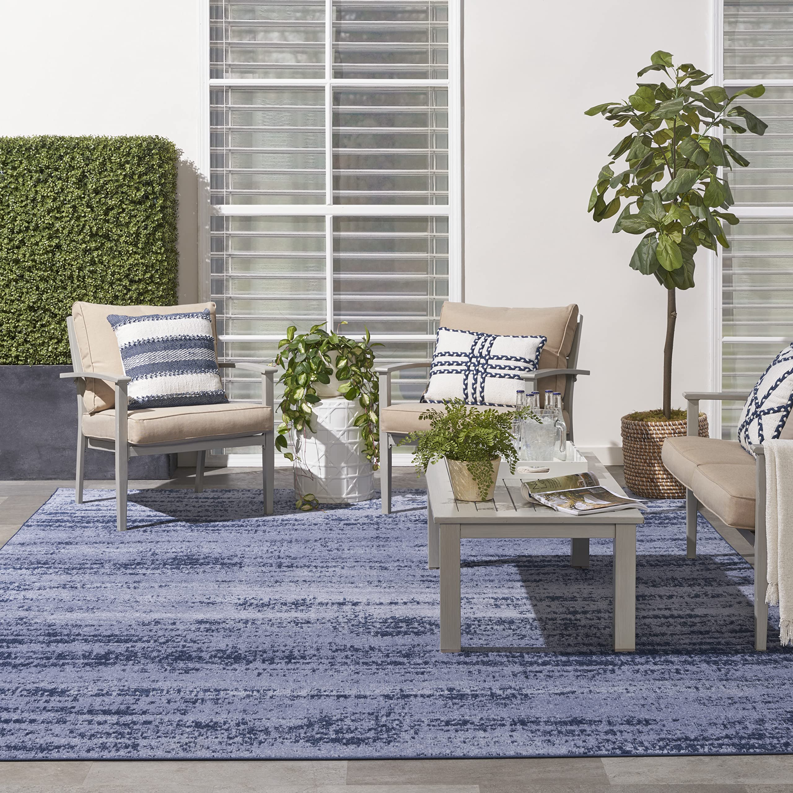 Nourison Essentials Indoor/Outdoor Solid Abstract Denim 9' X 12' Area Rug, Easy Cleaning, Non Shedding, Bed Room, Living Room, Dining Room, Backyard, Deck, Patio (9X12)