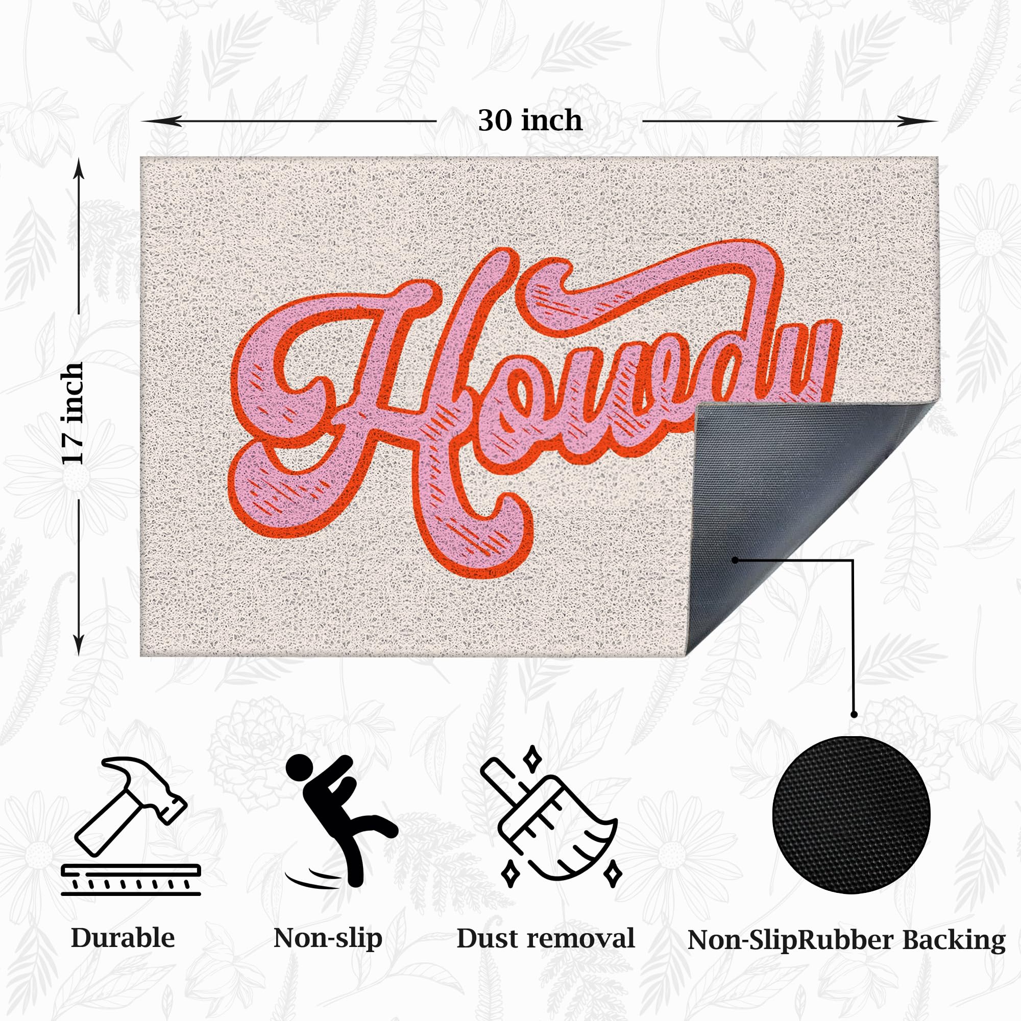Supwhd Preppy Pink Howdy Door Mats Outdoor - Pink Welcome Mat Outdoor, Western Front Door Mat, Western Door Mat Doormat Outdoor