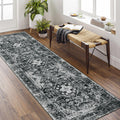 MUJOO Black Runner Rug,Washable 2x8 Runner Rugs for Hallway Kitchen Bedside Bathroom,Boho Area Rug Carpet Runner Long Non Slip T