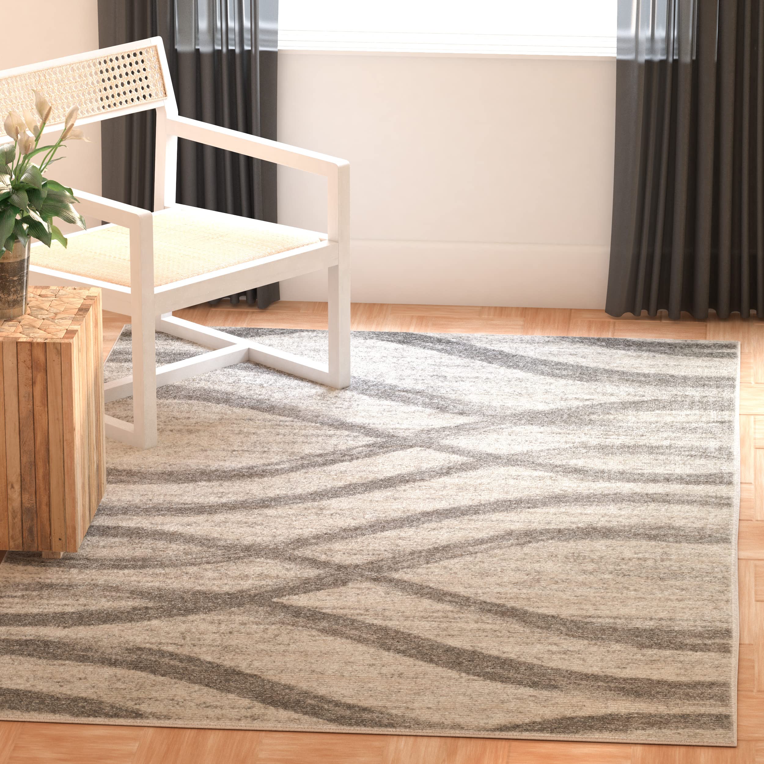 SAFAVIEH Adirondack Collection 4 Square Cream/Grey ADR125C Modern Wave Distressed Non-Shedding Living Room Bedroom Accent Rug