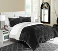 Chic Home 3 Piece Josepha Pinch Pleated Ruffled & Pintuck Sherpa Lined Comforter Set, King, Black