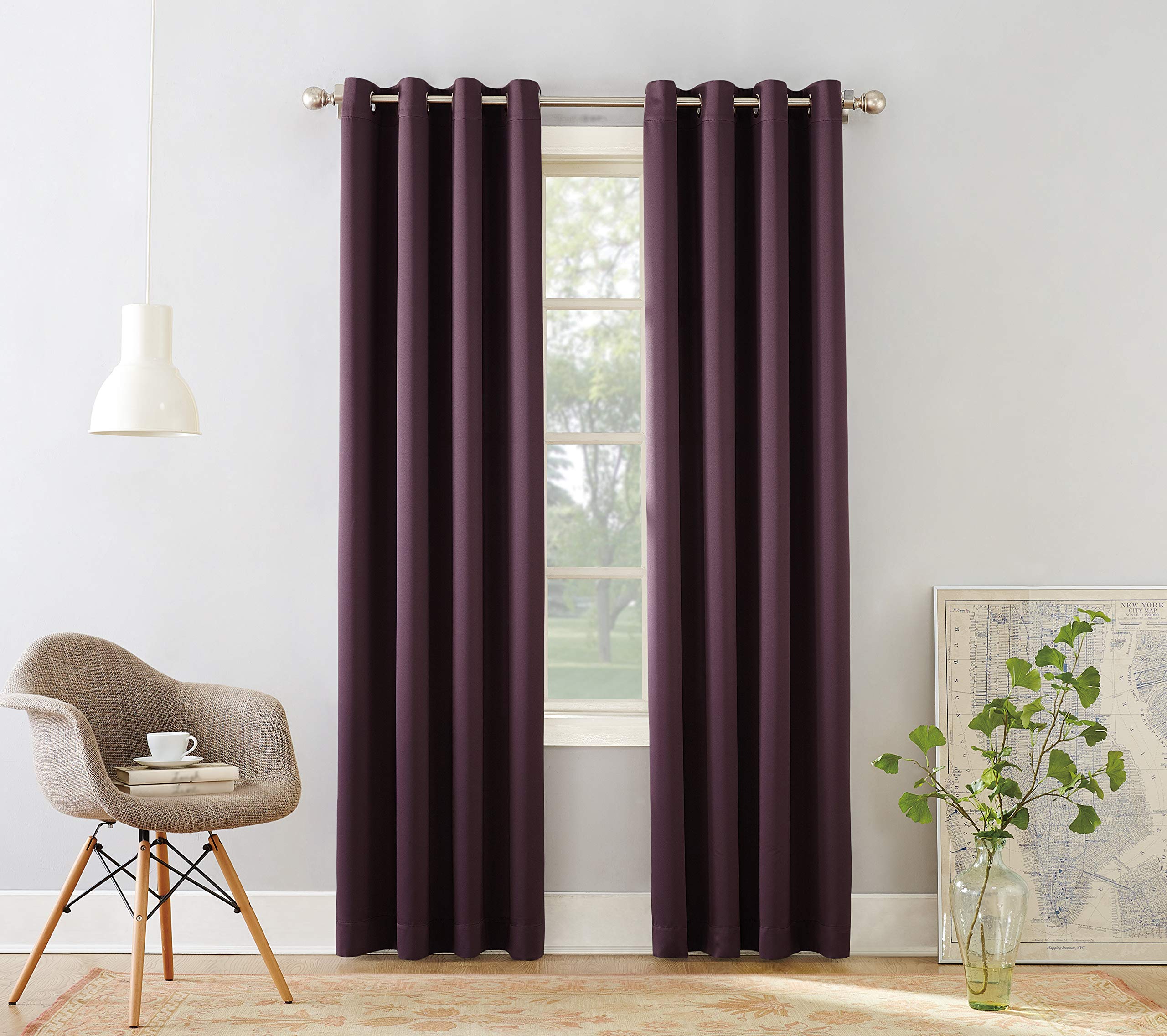 Sun Zero Barrow 2-Pack Energy Saving Grommet Curtain Panel Pair, 54'' X 63, Plum Purple