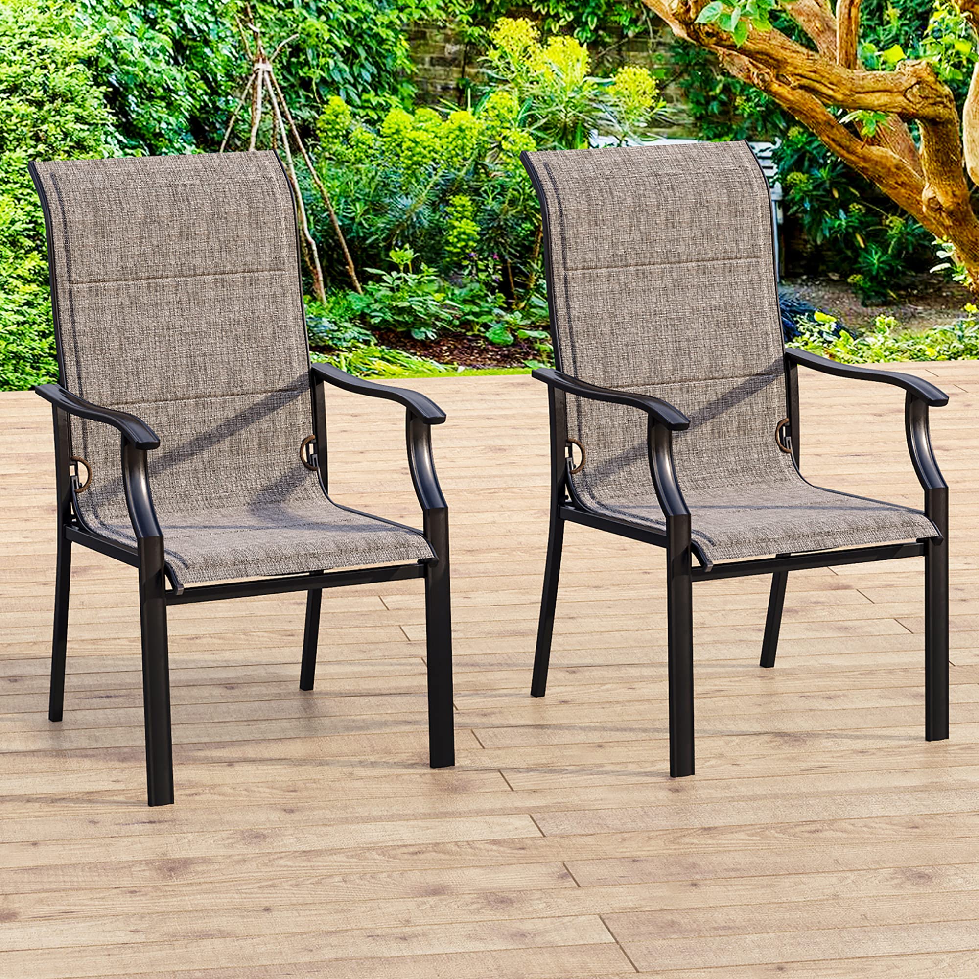 Sunshine Valley Dining Chairs Set Of 2,Steel Frame With Textilene Fabric Patio Dining Chairs 2 Pieces High Back Outdoor Dining C