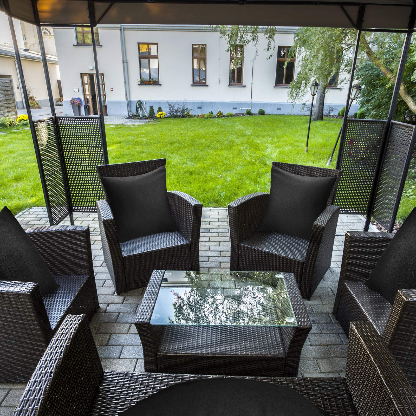 4 Pack Decorative Outdoor Waterproof Throw Pillow Covers, Square Patio Balcony Garden Waterproof Cushion Case, Pu Coating Pillow Shell For Couch, Bed, Patio, Sofa, Tent,18 X 18 Inch (Black)