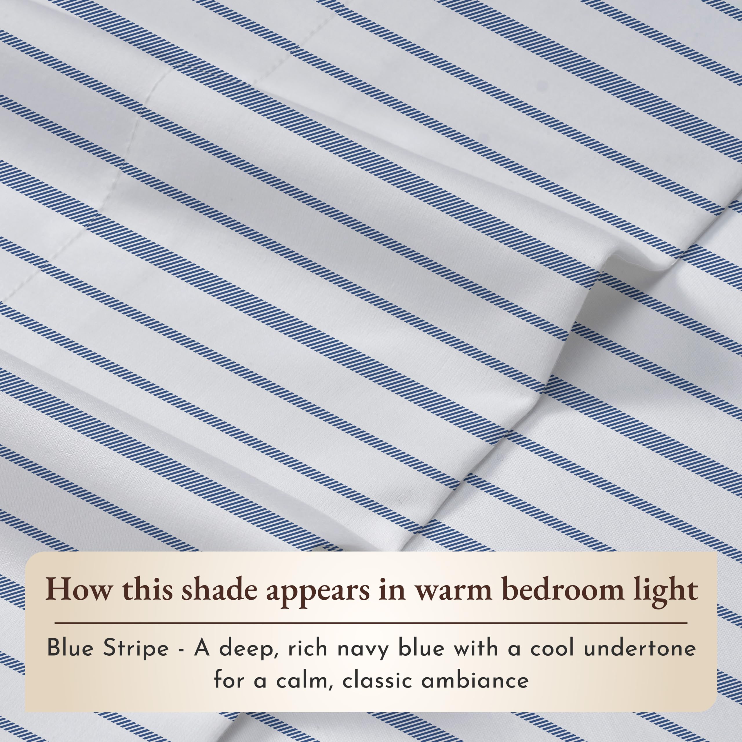 California Design Den Blue Stripe Sheets, 100% Organic Cotton Percale Sheets, Deep Pocket Twin Xl Sheets & Pillowcase Set - Blue Stripe