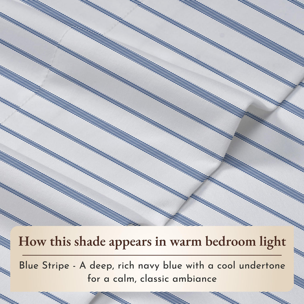 California Design Den Stripe Sheets Queen, 100% Organic Cotton Percale Sheets, Deep Pocket Queen Sheets & Pillowcase Set - Blue Stripe