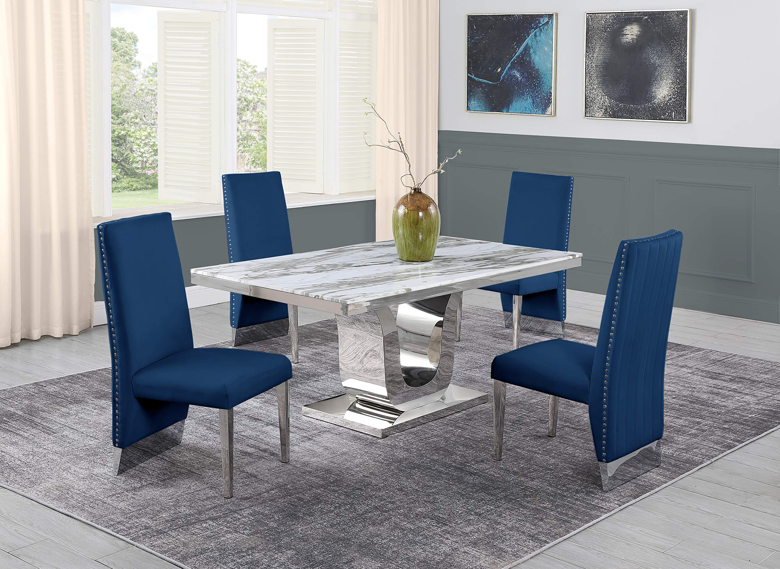 Furniture D14-4Sc165 Dining Set, Navy Blue