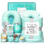 LUCOTIYA Gifts for Women Self Care Spa Gift Basket with Blanket, Tumbler, Candle - Green