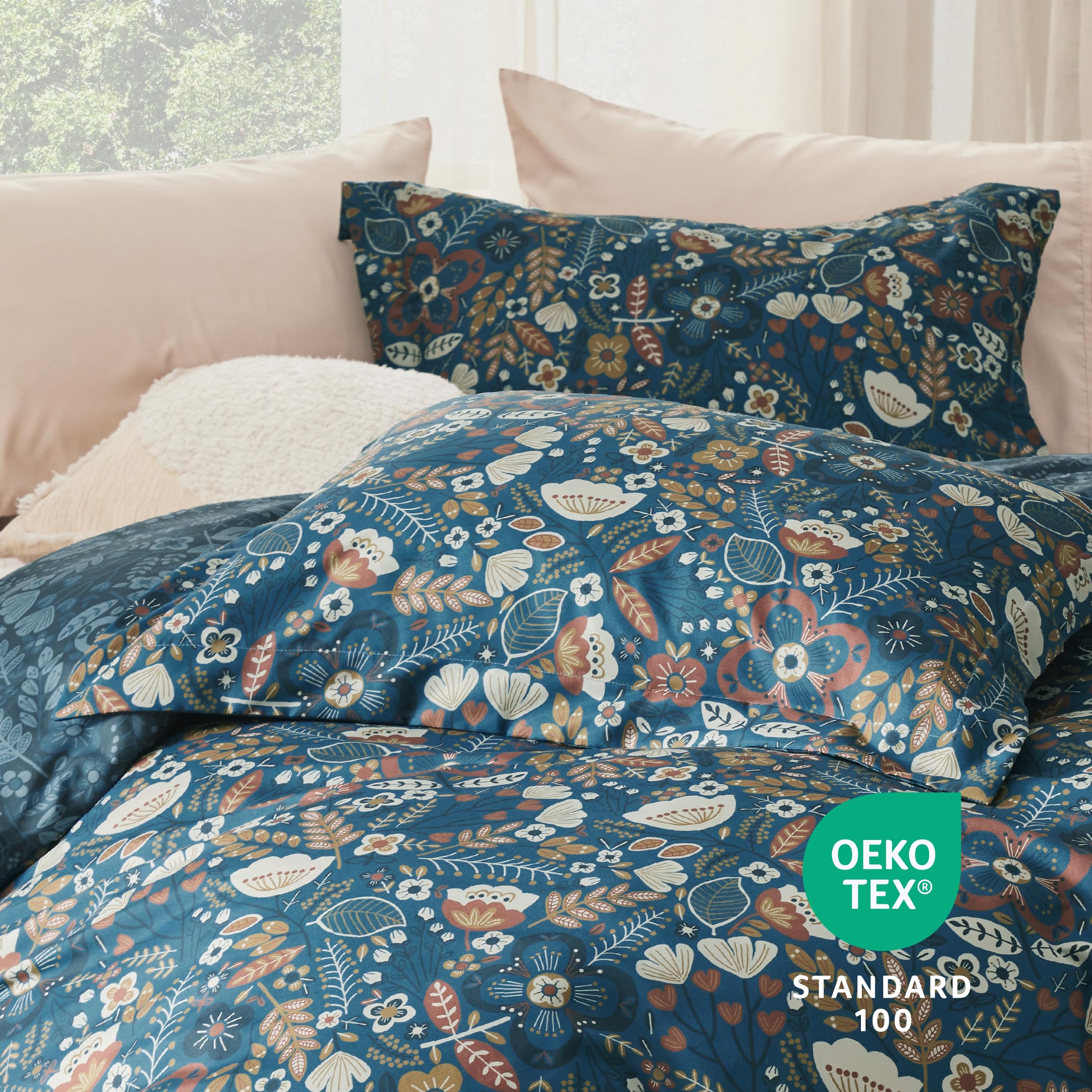 Bedsure Duvet Cover King Size - Reversible Floral Duvet Cover Set With Zipper Closure, 3 Pieces Navy Blue Bedding Set With 8 Corner Ties And 2 Pillow Shams 20'X36'