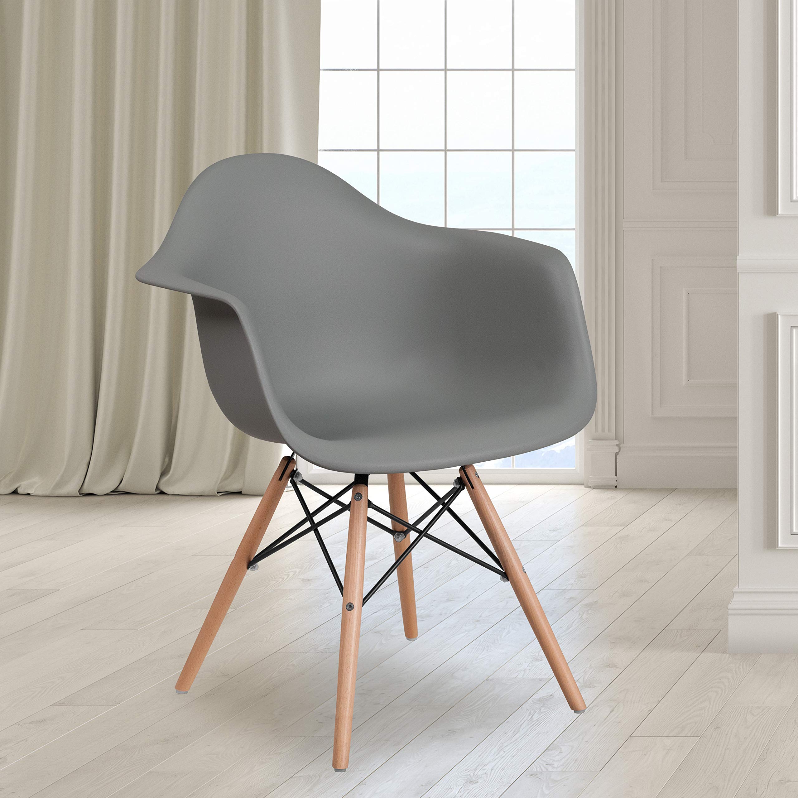Flash Furniture Alonza Series Moss Gray Plastic Chair With Wooden Legs