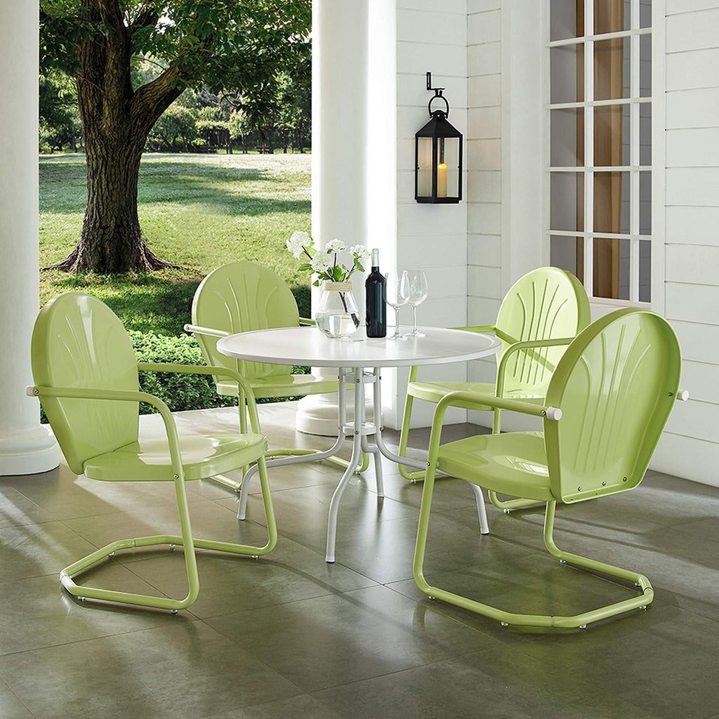 Crosley Furniture Griffith 5-Piece Outdoor Dining Set for 4, Retro Metal Round Patio Table and Chairs, White and Key Lime