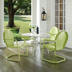 Crosley Furniture Griffith 5-Piece Outdoor Dining Set for 4, Retro Metal Round Patio Table and Chairs, White and Key Lime