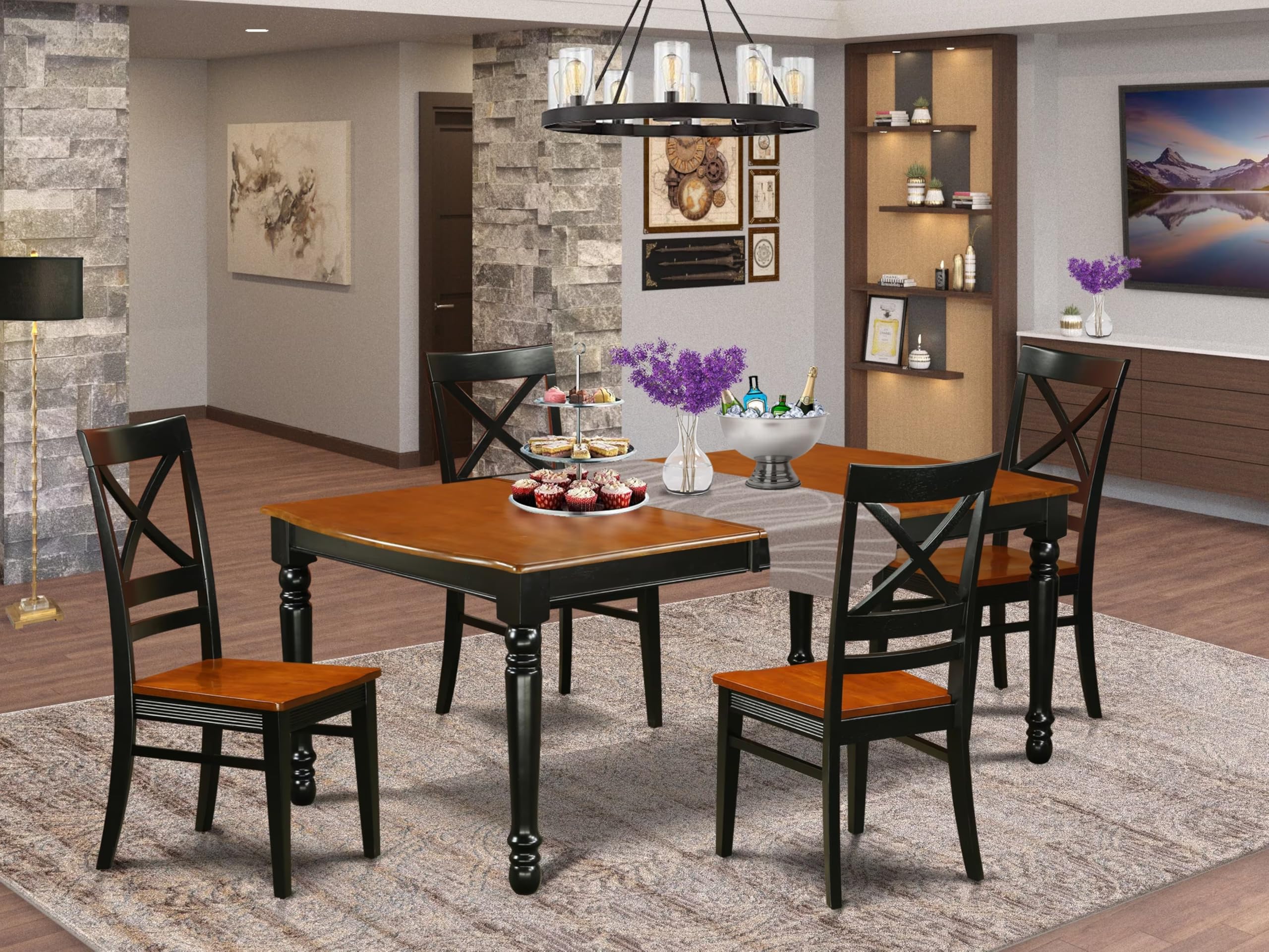East West Furniture DOQU5-BCH-W 5 Piece Modern Dining Table Set Includes a Rectangle Wooden Table with Butterfly Leaf and 4 Kitchen Dining Chairs, 42x78 Inch, Black & Cherry