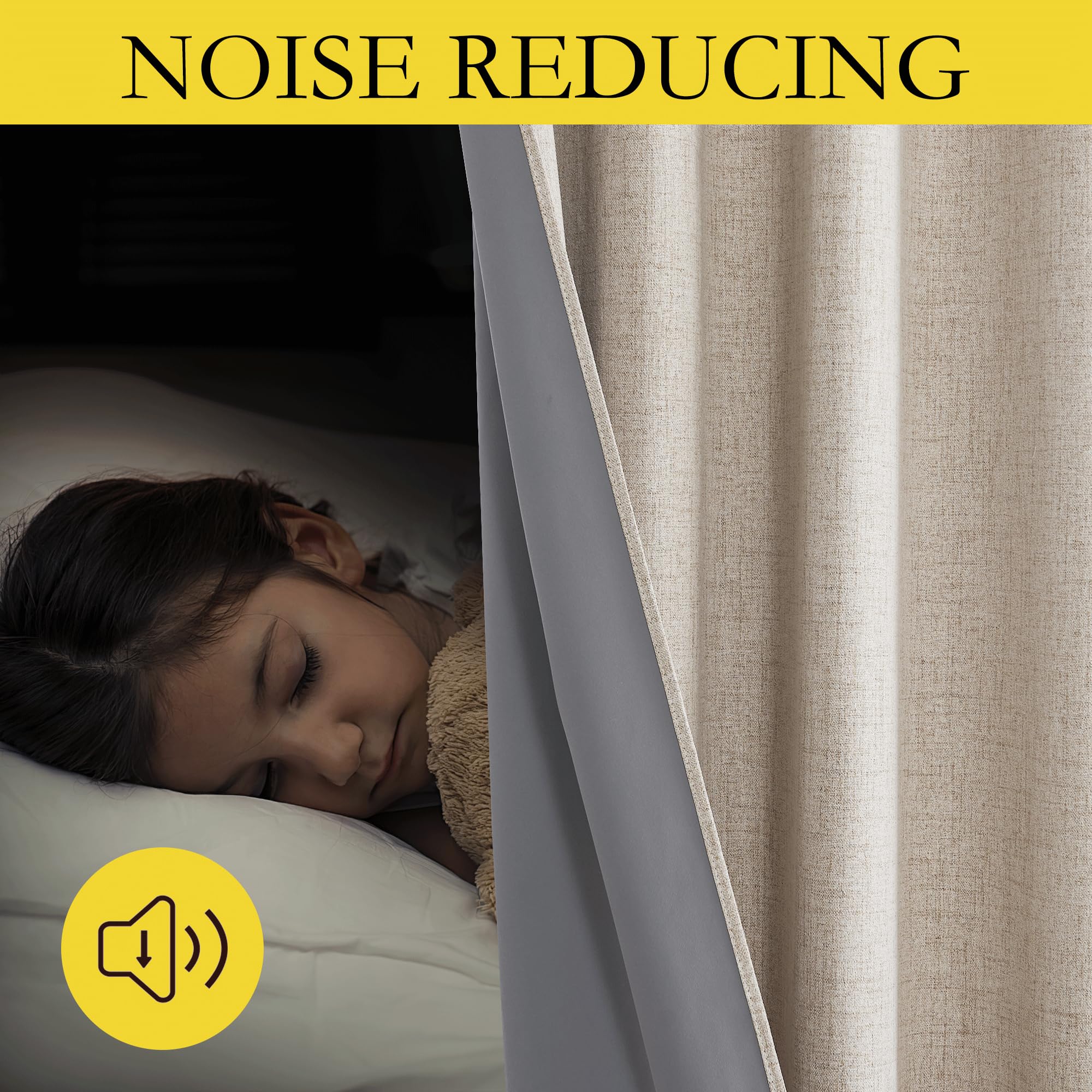 Nicetown Oatmeal Linen Complete Blackout Curtains 48 Inches For Kids Room, 2 Panels, Thermal Insulated & Noise Reducing Window Draperies With White Liner, Noise Reducing Short Drapes