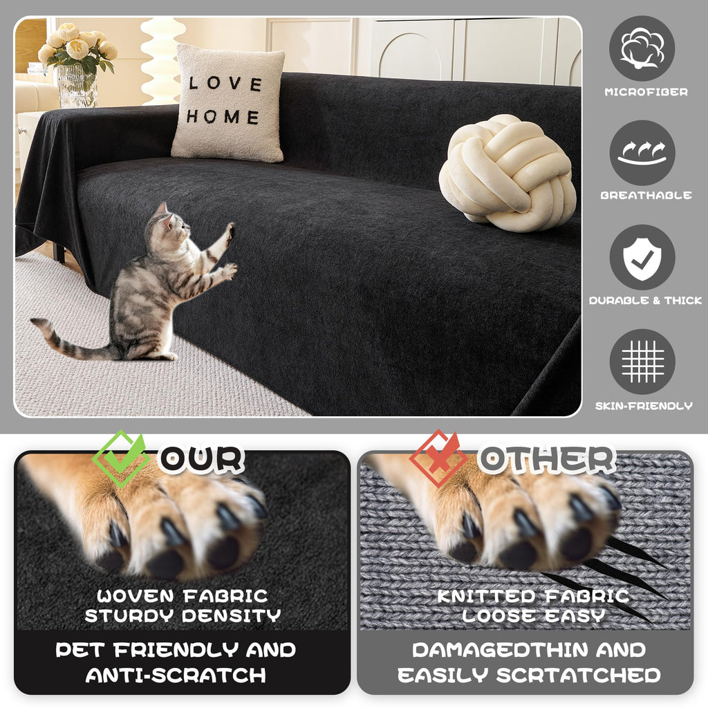 Mysky Home Black Couch Covers For Sectional Sofa, Couch Covers Couch Covers For Dogs Washable Couch Cover Blanket, Non Slip Sofa Slipcovers, Super Soft Sofa Towel For Kids, Pets, 91' X 118'