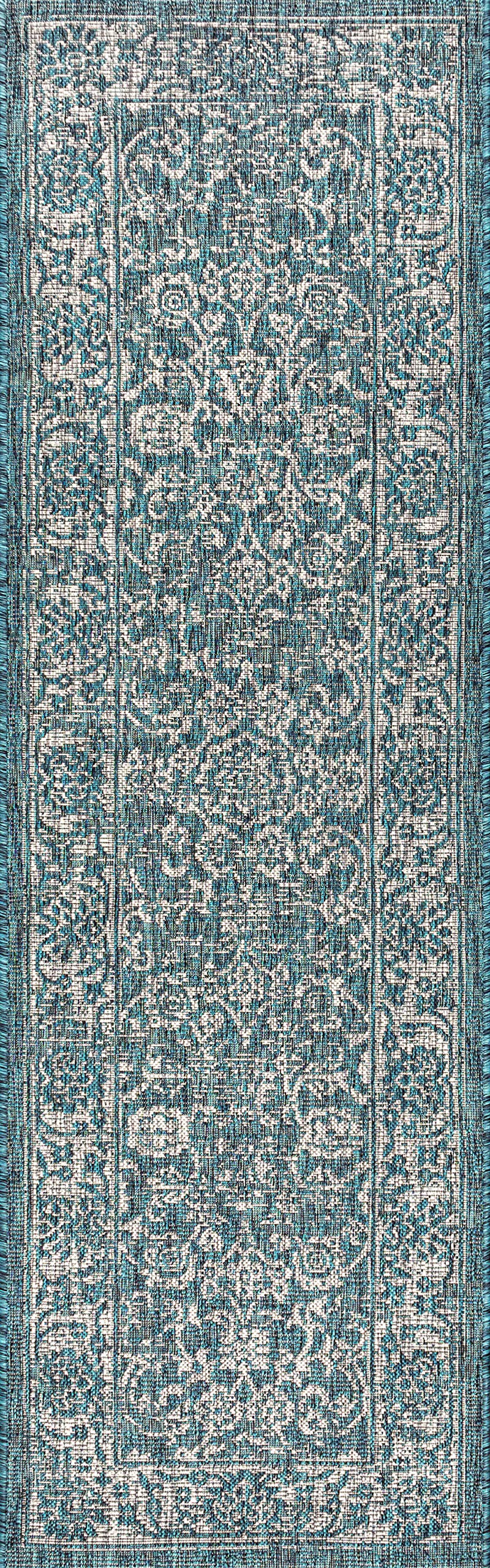 Jonathan Y Smb100C-210 Tela Bohemian Textured Weave Floral Indoor Outdoor Area-Rug Coastal Bohemian Vintage Rustic Glam Easy-Cleaning Bedroom Kitchen Backyard Patio Non Shedding, 2 X 10, Teal/Gray
