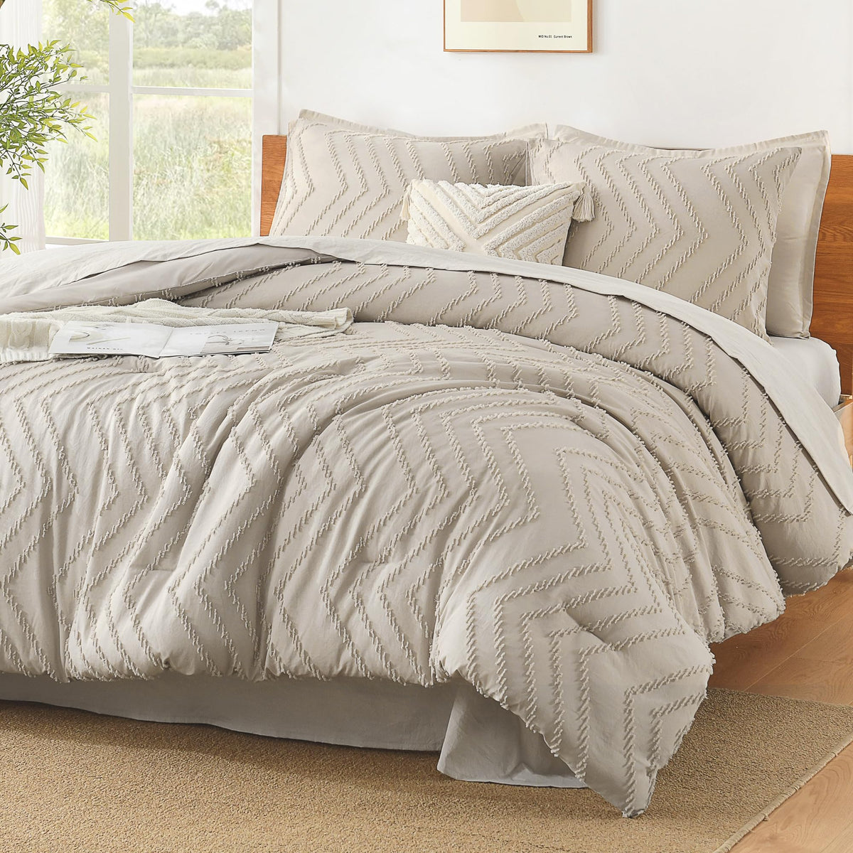 Litanika Tannish Grey King Comforter Set, 3 Pieces Lightweight Tufted Bedding Sets, Down Alternative Comforter Fluffy Bed Set Gi