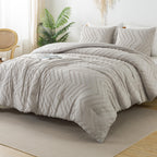 Litanika Linen Queen Size Comforter Sets, 3 Pieces Lightweight Chevron Tufted Bedding Comforter Set, Fluffy Down Alternative Com