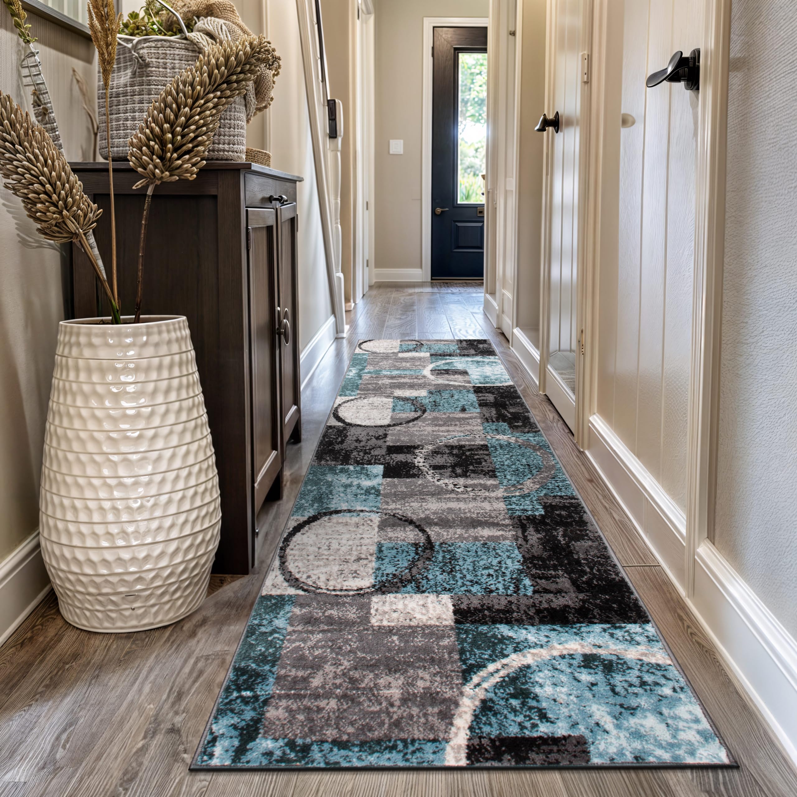 Rugshop Contemporary Abstract Circle Design Soft Runner Rug 2'7'' X 10' Gray