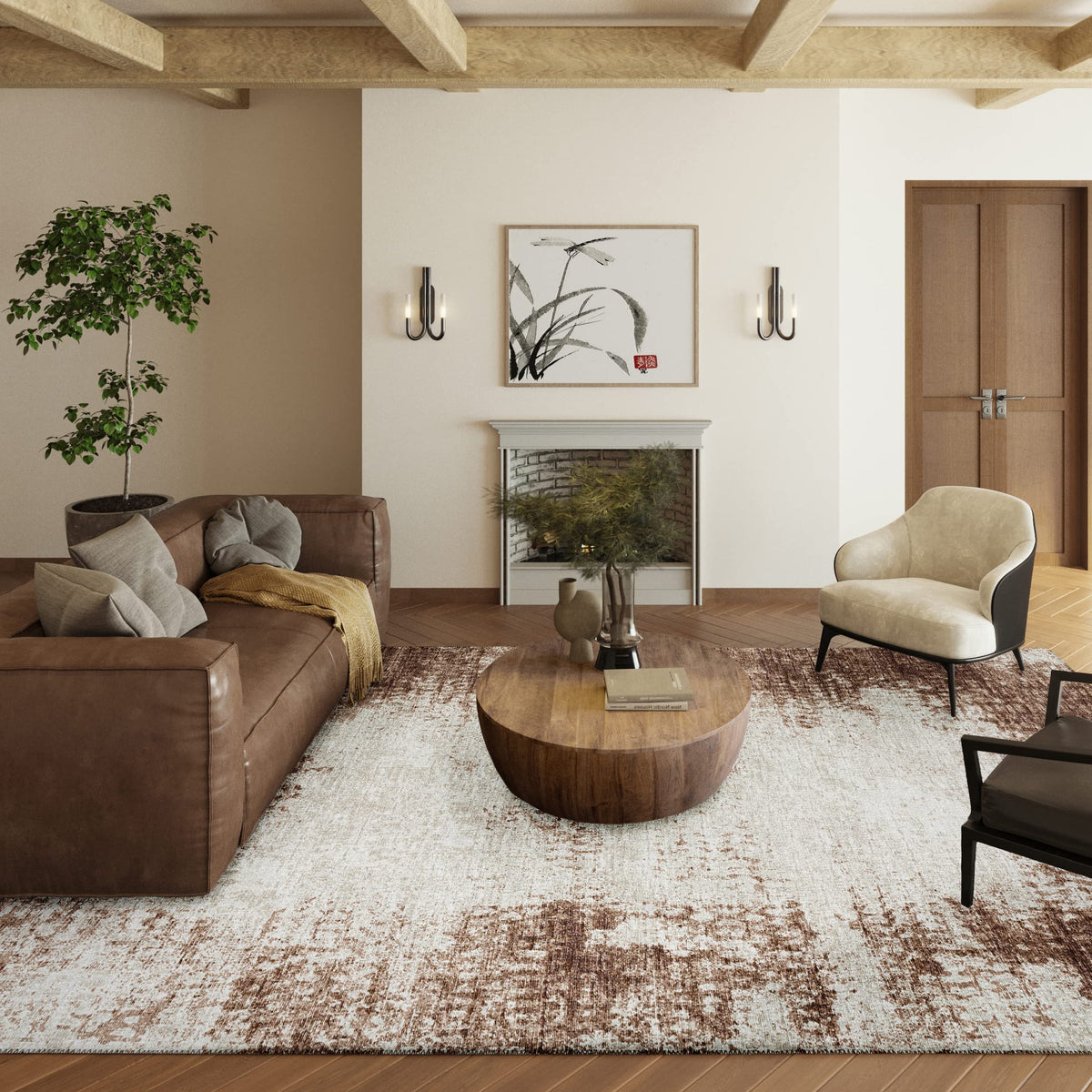 Addison Rugs Rylee Ary31 Brown Washable 3' X 5' Indoor Outdoor Area Rug, Easy Clean, Machine Washable, Non Shedding, Bedroom, Entry, Living Room, Dining Room, Kitchen, Patio Rug