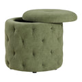OSP Home Furnishings Erindale Round Storage Ottoman, 18.75 Inch Diamond Tufted, Plush Lined Interior, Moss Green Fabric