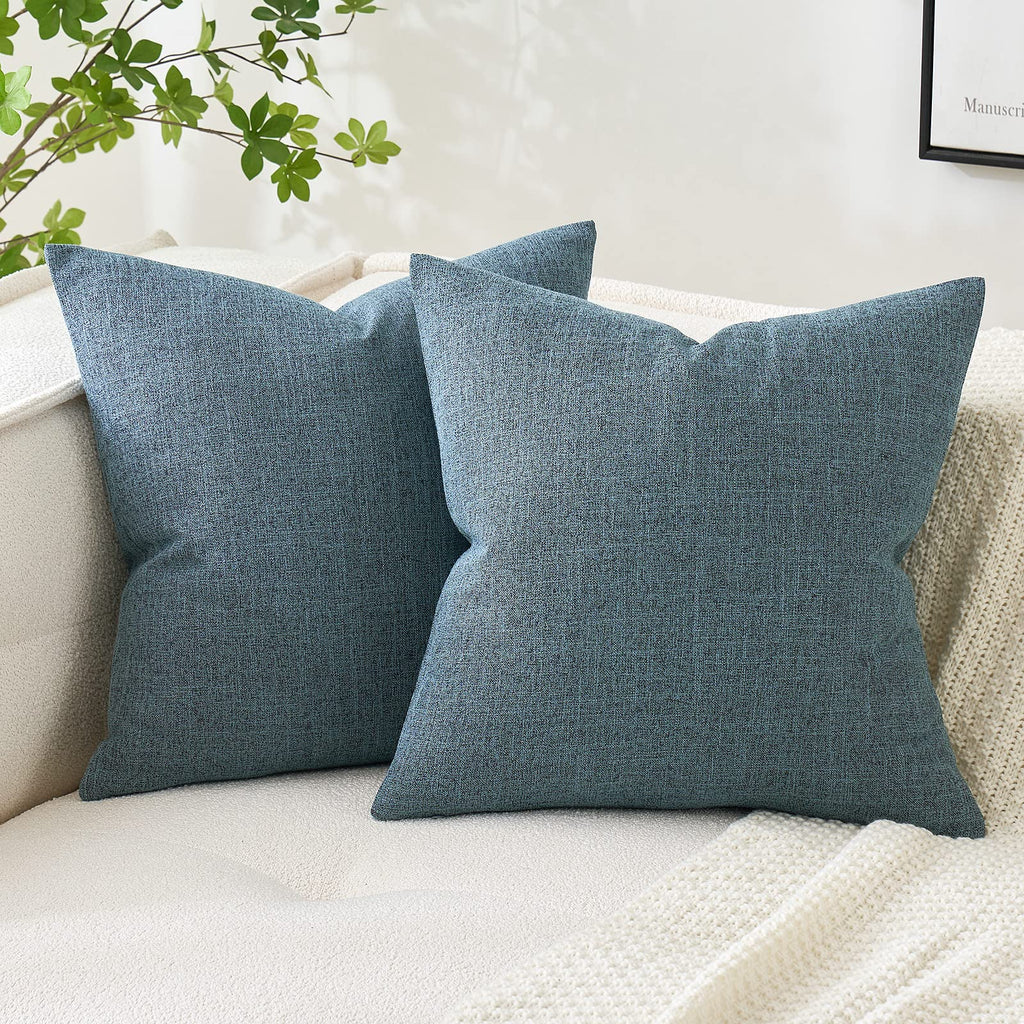 Miulee Pack Of 2 Decorative Throw Pillow Covers Linen Burlap Square Solid Farmhouse Modern Concise Throw Cushion Case Pillowcase For Sofa Car Couch 20X20 Inch Dusty Blue