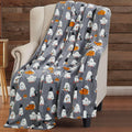 Halloween Fleece Throw Blanket: Baby Ghost Party on Grey Background Design on Soft Velvet Throw Blanket for Couch Bed