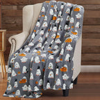 Halloween Fleece Throw Blanket: Baby Ghost Party on Grey Background Design on Soft Velvet Throw Blanket for Couch Bed