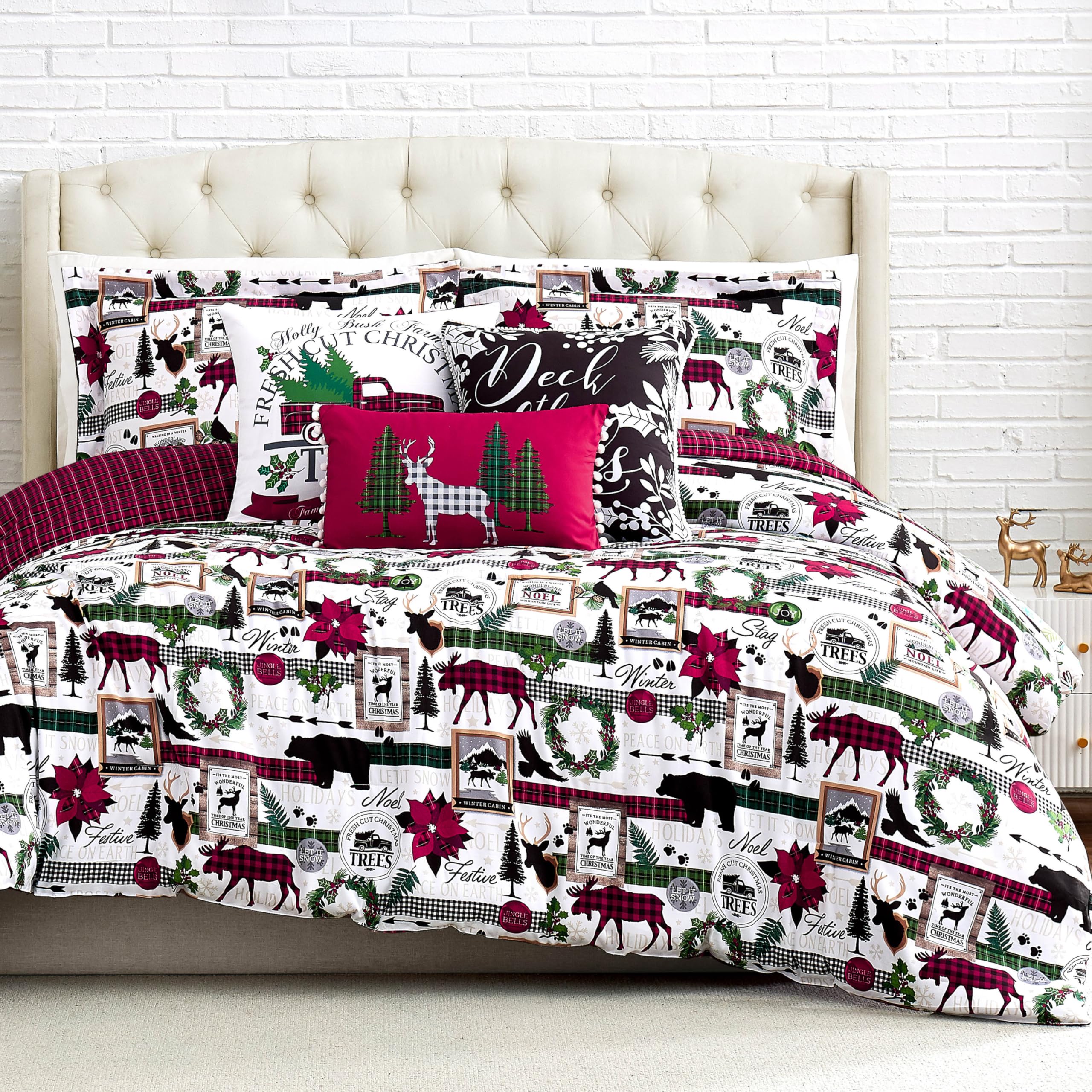 Southshore Fine Living, Inc. Merry Town Christmas Comforter Set, Queen/Full Size 6-Piece Christmas Bedding Set W/Shams & Throw P