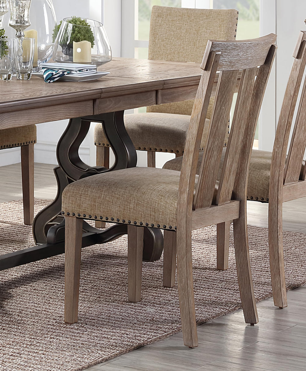 Acme Furniture Nathaniel Side Chair, Slatted Back (Set-2), Fabric & Maple
