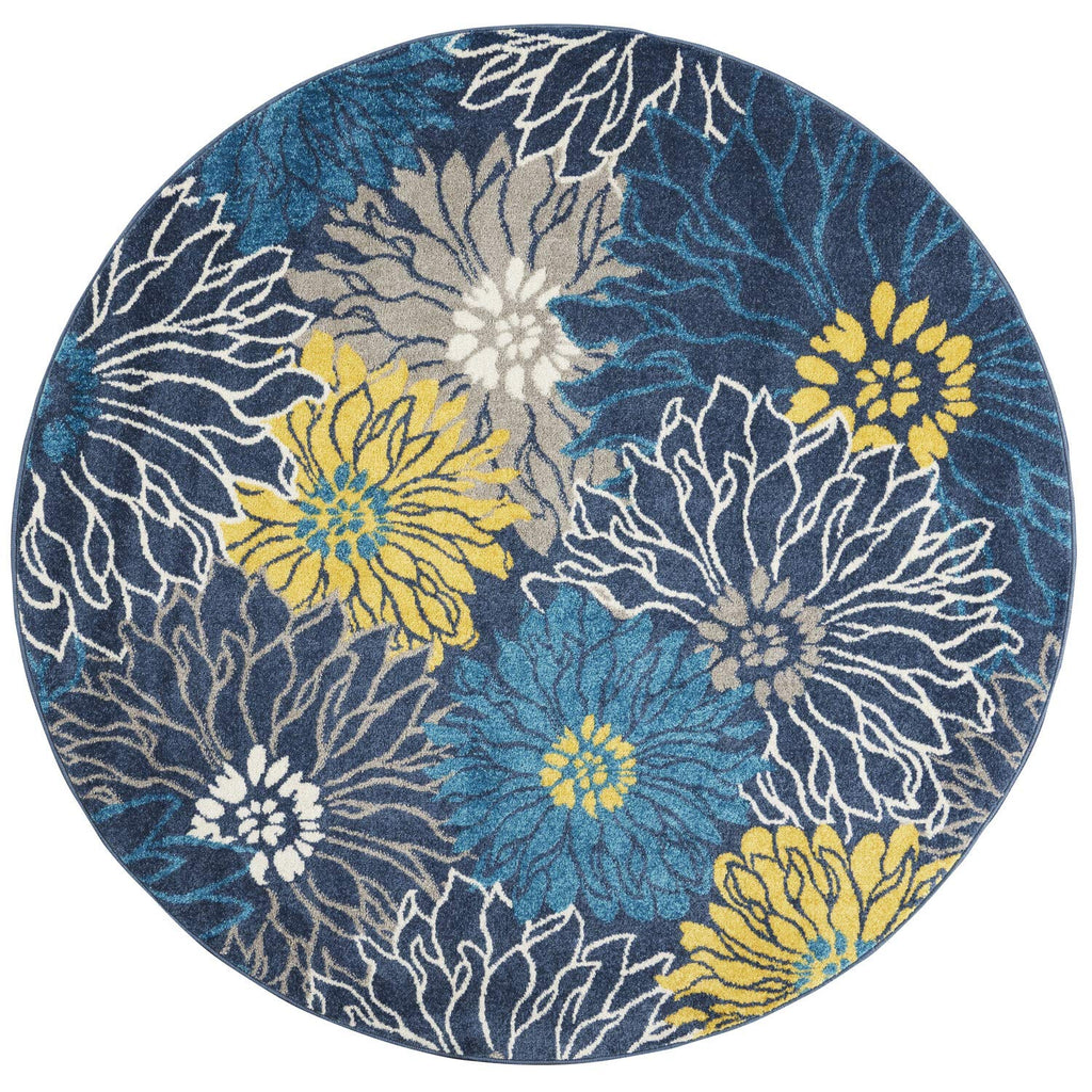 Nourison Passion Blue 4' X Round Area Rug, Floral, Farmhouse, Easy Cleaning, Non Shedding, Bed Room, Living Room, Dining Room, Kitchen, (4' Round)