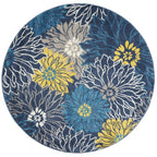 Nourison Passion Blue 4' X Round Area Rug, Floral, Farmhouse, Easy Cleaning, Non Shedding, Bed Room, Living Room, Dining Room, Kitchen, (4' Round)