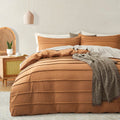 Oli Anderson Pumpkin Brown Duvet Cover King Size - Pleated King Duvet Cover, 3Pcs Soft And Breathable Textured Bedding Set With