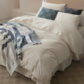Double Stitch 100% Organic Cotton Duvet Cover - Soft 3 Piece Bedding Set Queen Size, 300 Tc Luxury Hotel Sateen Weave, Gots Cert