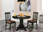 East West Furniture SHAN3-BLK-LC 3 Piece Dining Set Contains a Round Dining Room Table with Pedestal and 2 Faux Leather Upholstered Chairs, 42x42 Inch, Black