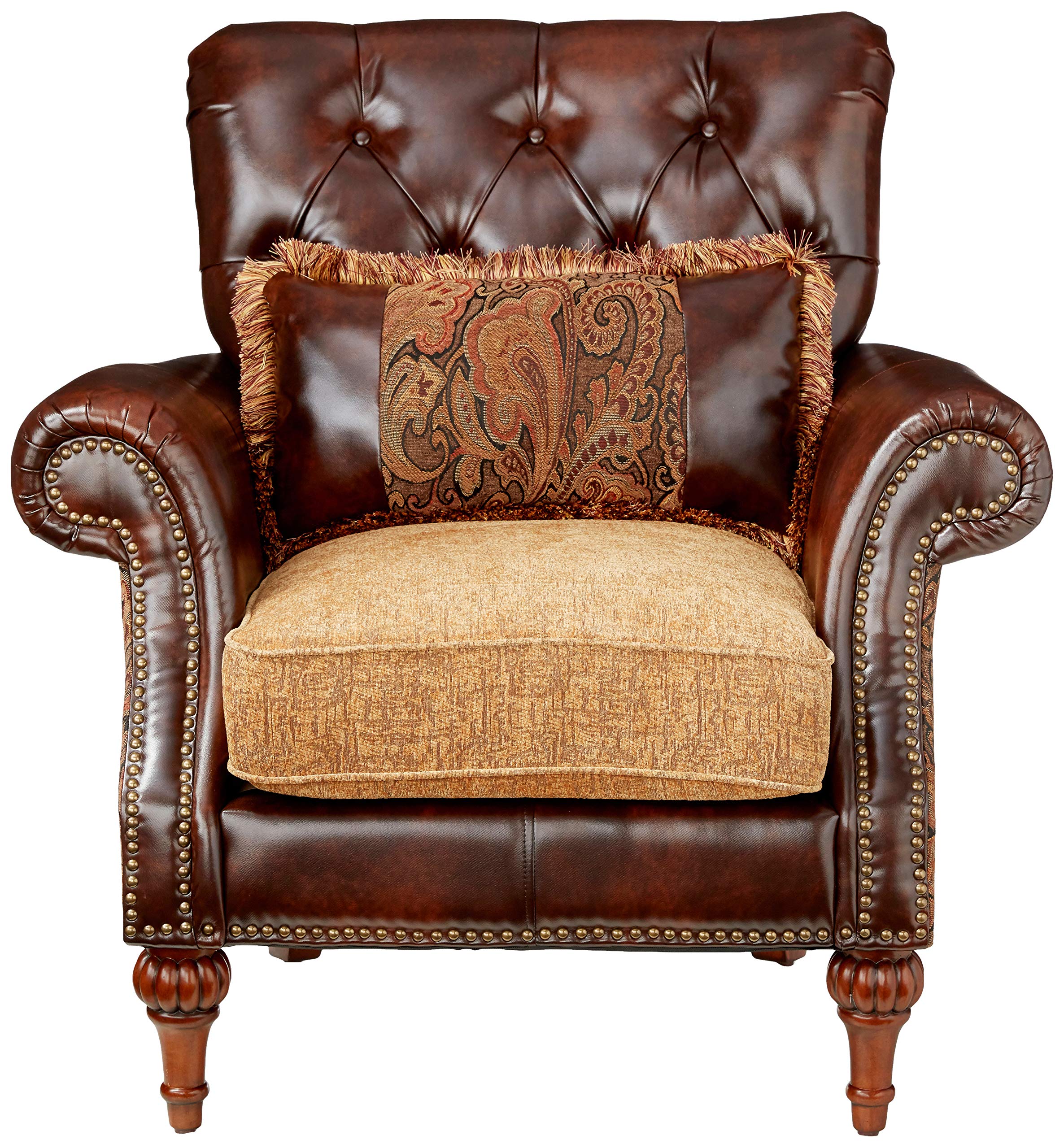 Acme Dreena Rolled Arm Upholstered Chair With 1 Pillow In Brown Faux Leather