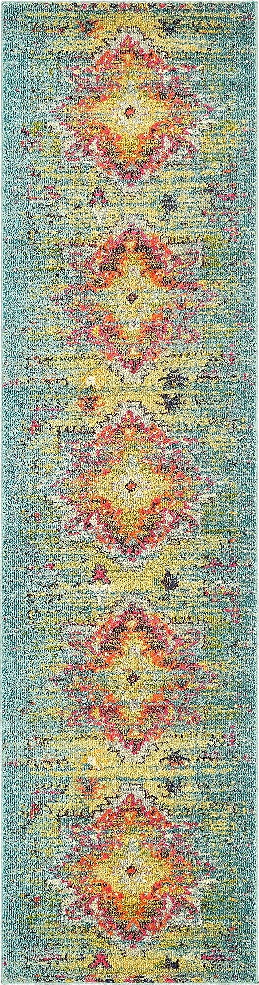 Unique Loom Vita Collection Over-Dyed Southwestern Tribal Vintage Area Rug, Runner 2 7 x 10 0, Turquoise/Yellow