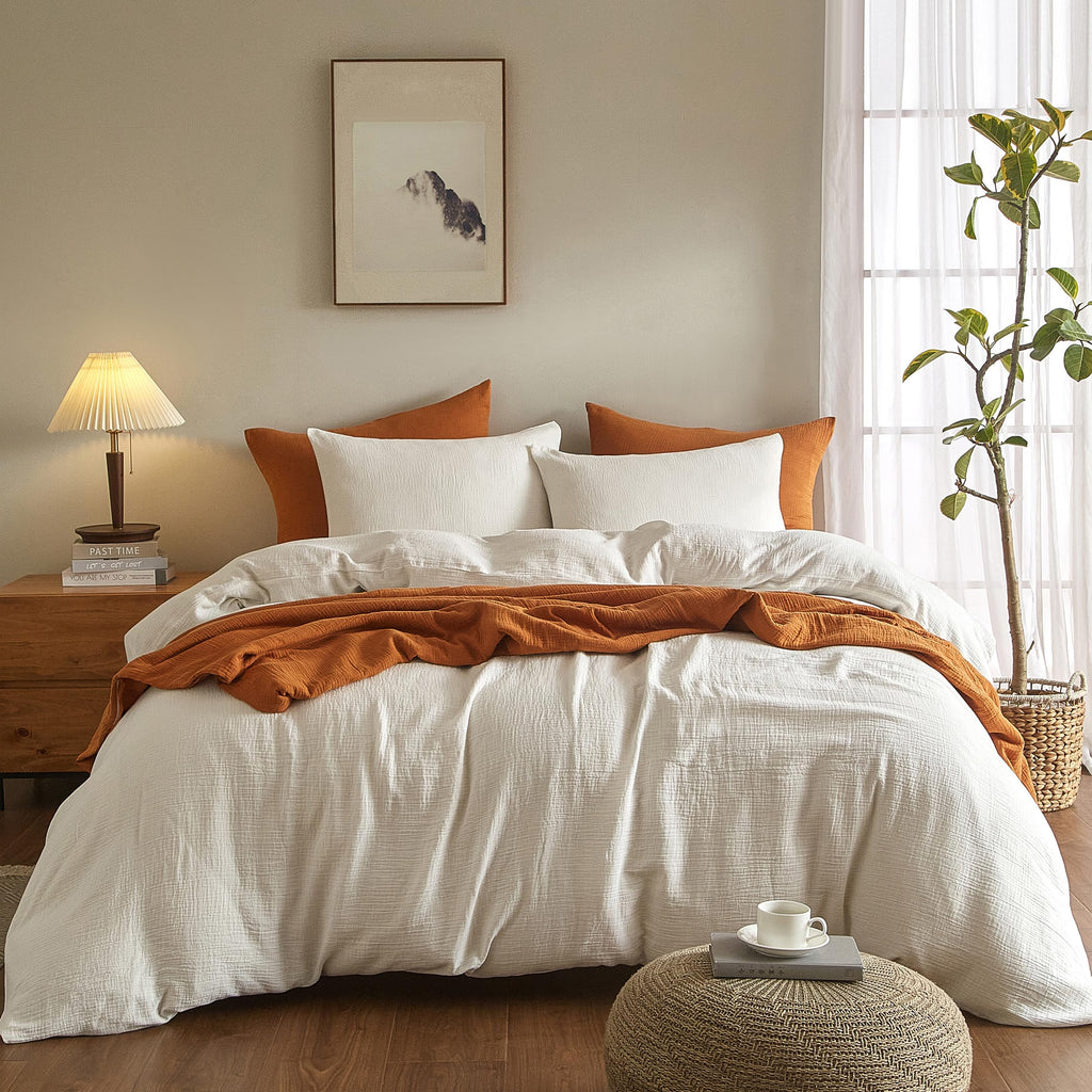 Se Softexly Muslin Duvet Cover California King Size, 100% Washed Cotton Duvet Cover Set, Ultra Soft Comforter Cover Linen Like,
