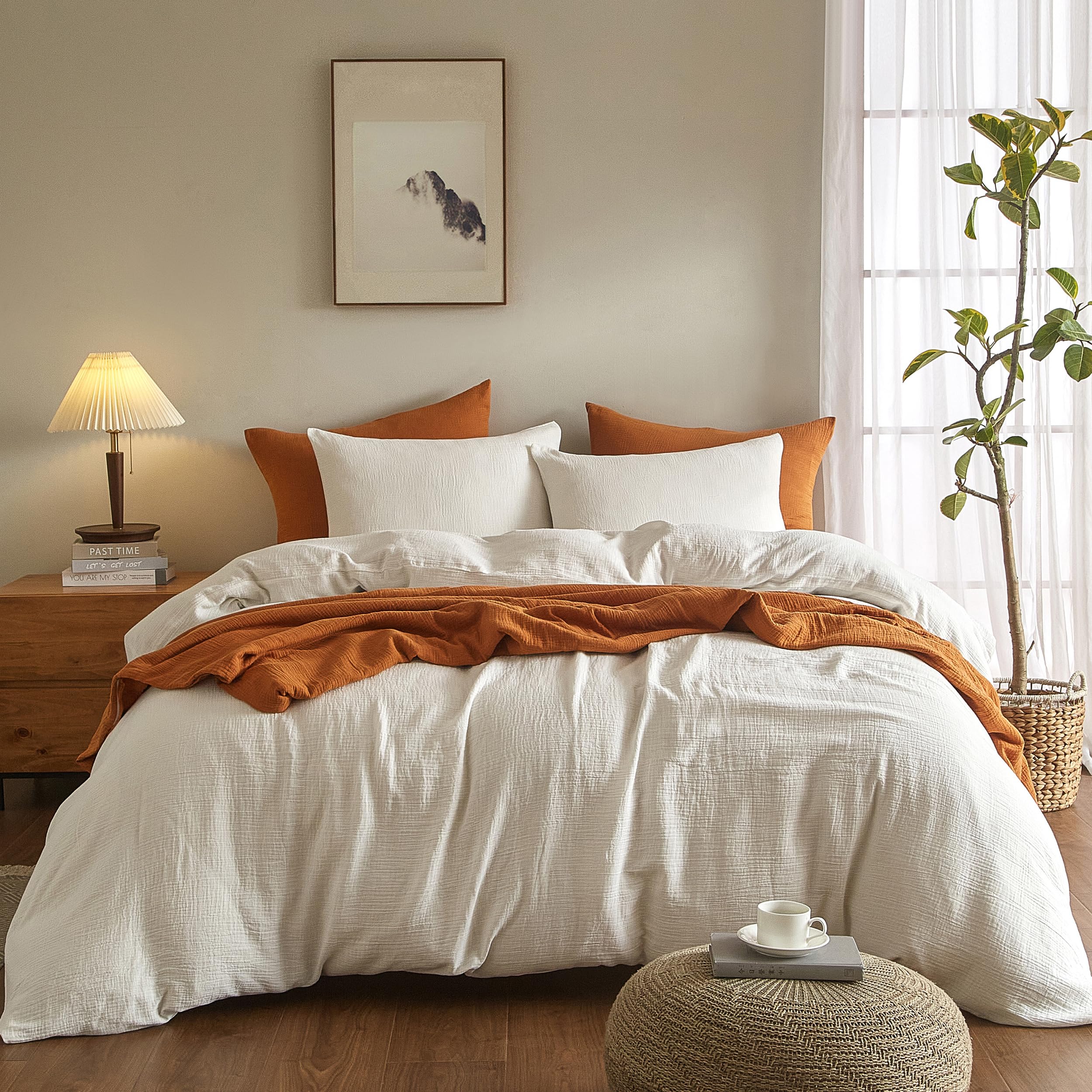 Se Softexly Muslin Duvet Cover California King Size, 100% Washed Cotton Duvet Cover Set, Ultra Soft Comforter Cover Linen Like,